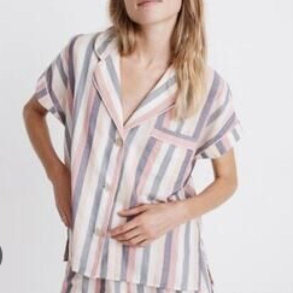 MADEWELL Small Gray Pink Peach White Loungewear Sleep Shirt Lonnie Button Up